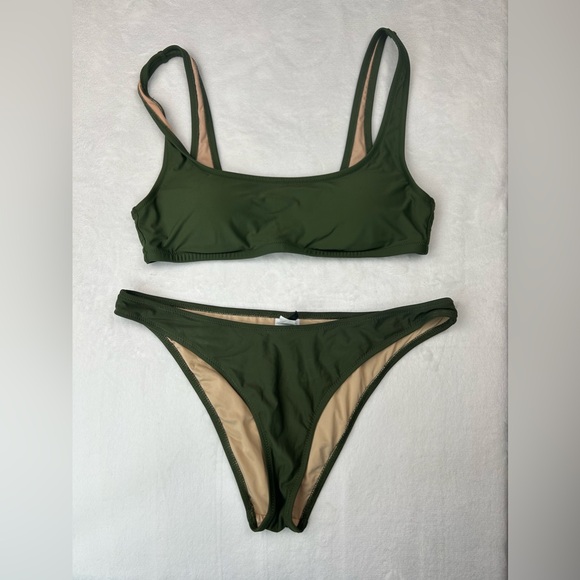 J. Crew Other - J. Crew Bikini 1989 High Leg Bottoms & Scoop neck Bikini Top Dark Olive Green M